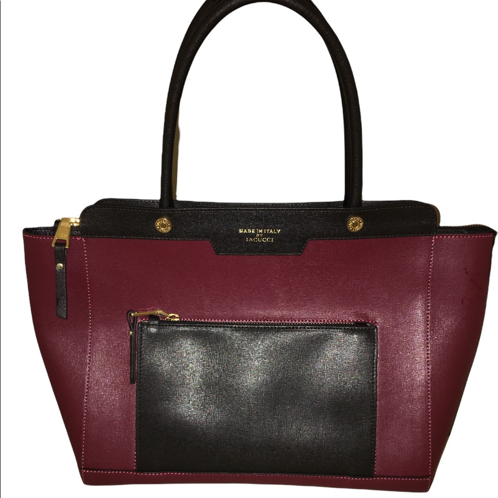 VINTAGE IACUCCI Burgundy and Black Leather Handbag